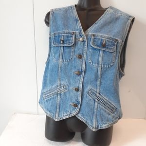 Vintage Lizwear Cotton Denim Button Up Vest Size Large